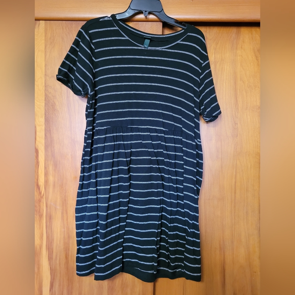 Black and White Striped Babydoll Dress